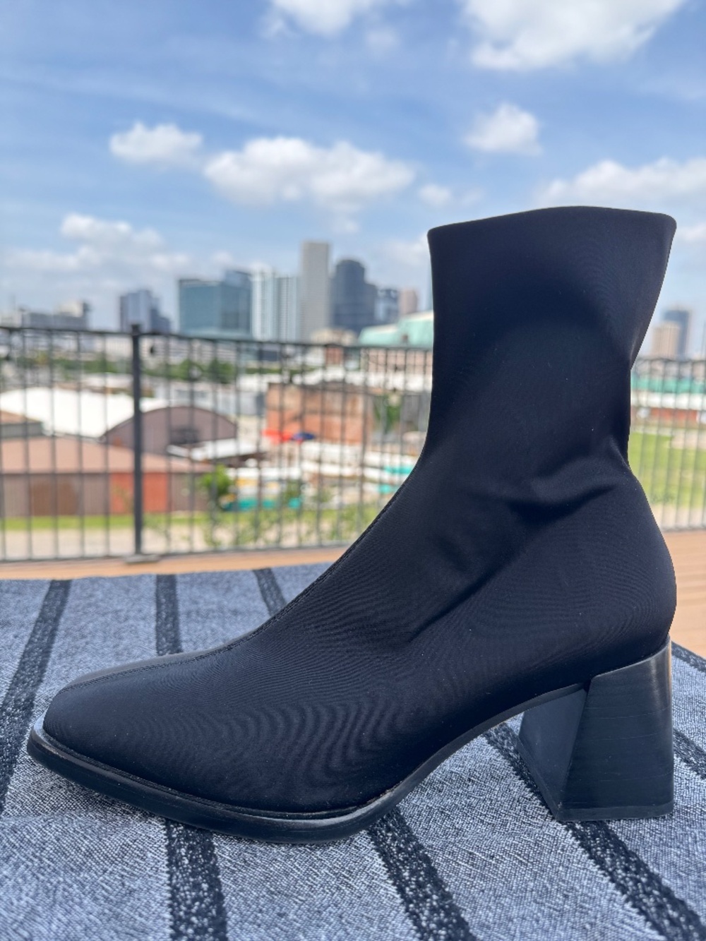Jeffrey Campbell Geist Square Toe Block Heel Ankle Boot in Black Neoprene -Sz 8 - Picture 6 of 10
